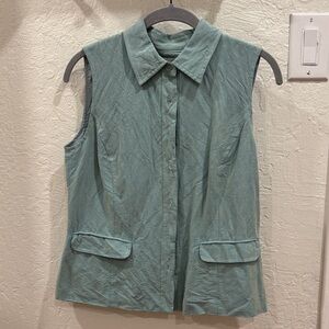LOFT Sleeveless Blue Button-Down Shirt
